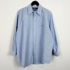 Ralph Lauren Men's Yarmouth 100% Cotton Blue Long Sleeve Button Down Size 16 1/2